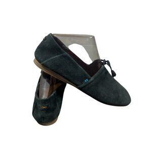 Tom's Womens Sz 9.5 Wide Kelli Black Suede Bow Ballet Fairy Flat Tassel Boho